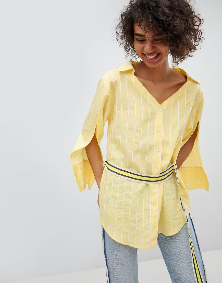 Current Air Belt Wrap Off Shoulder Shirt-Yellow | ASOS (Global)