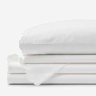 Company Cotton Embroidered Scallop White Sateen Queen Sheet Set | The Home Depot