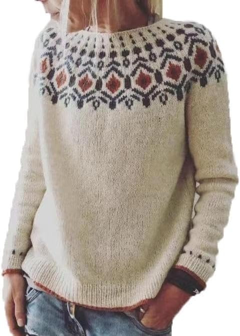 Fair Isle Sweater Women Plus Size Vintage Long Sleeve Crewneck Sweater Fair Isle Knit Pullover Sw... | Amazon (US)