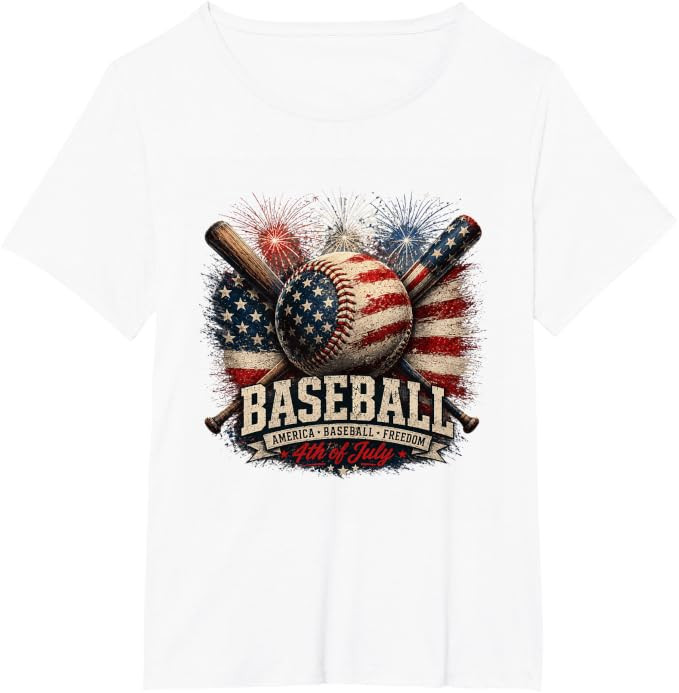 Patriotic Baseball USA Flag Graphic Design T-Shirt | Amazon (US)