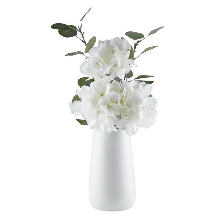 My Texas House White Faux Hydrangea Plant in Ceramic Vase, 16" Height | Walmart (US)