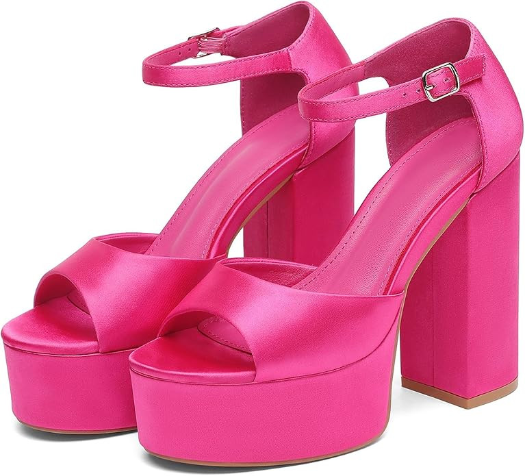 Women's Chunky Platform Heels Ankle Strap Heeled Sandals Open Toe Sexy Pumps for Wedding Party | Amazon (US)