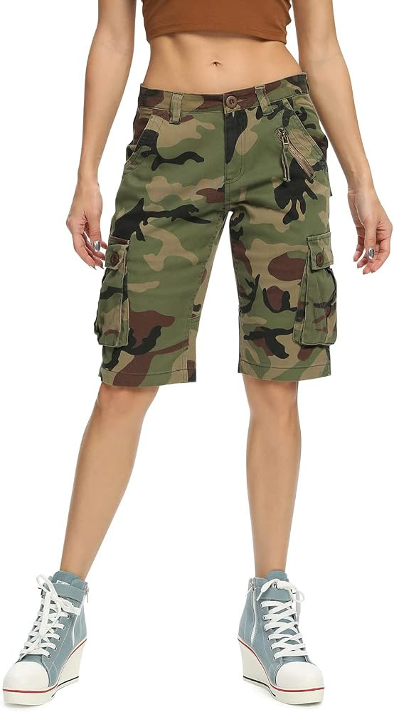 OCHENTA Women's Cargo Shorts - Stretchy Cotton 6 Pockets Work Shorts, Casual Solid & Camo for Hik... | Amazon (US)