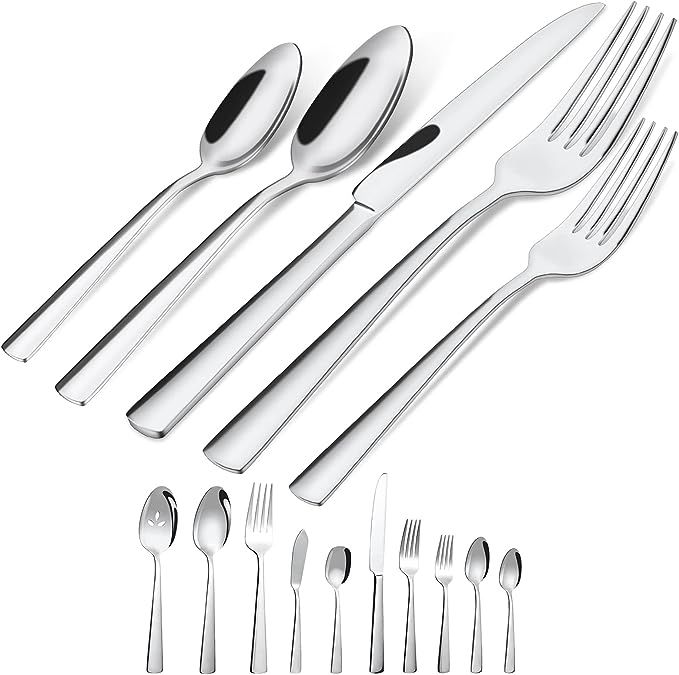 45-Piece Silverware Flatware Cutlery Set in Ergonomic Design Size and Weight, Durable Stainless S... | Amazon (US)
