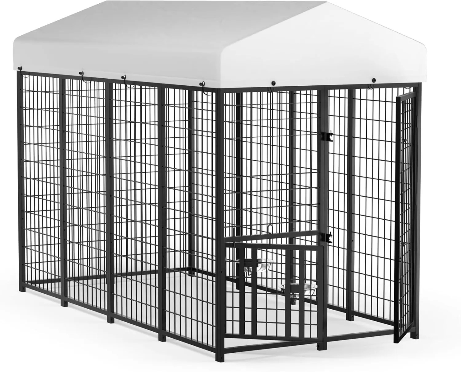 LUXEYARD Outdoor Dog Kennel with Roof Heavy Duty Steel Dog Run Enclosure for Medium Dogs Waterproof Canopy Adjustable Feeding Bowls Pet Pen for Yard | Lowe's