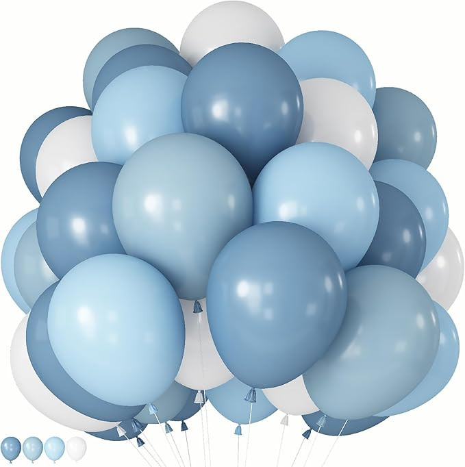 Dusty Blue Balloons, 60 Pcs 12 Inch Fog Slate Baby Blue Balloons with Matte White Latex Balloon f... | Amazon (US)