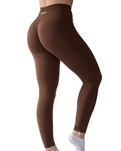 AUROLA Workout Leggings for Women Seamless Scrunch Yoga Pants Tummy Control Gym Fitness Sport Active Leggings 25'' (L, Dandelion Brown) | Amazon (US)