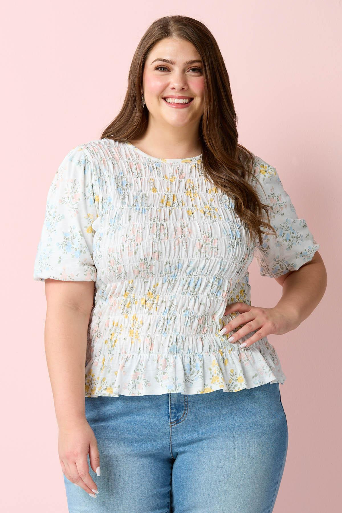 Plus Size Smocked Floral Top | Cato Fashions