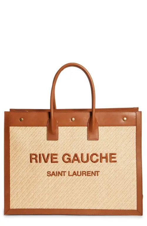 Saint Laurent Large Rive Gauche Logo Canvas Tote in Natural Sand at Nordstrom | Nordstrom