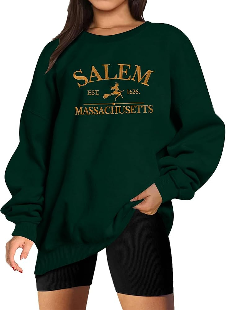 MYHALF Halloween Sweatshirts Women Oversized Salem Massachusetts Shirts Hocus Pocus Tees Tops Fal... | Amazon (US)
