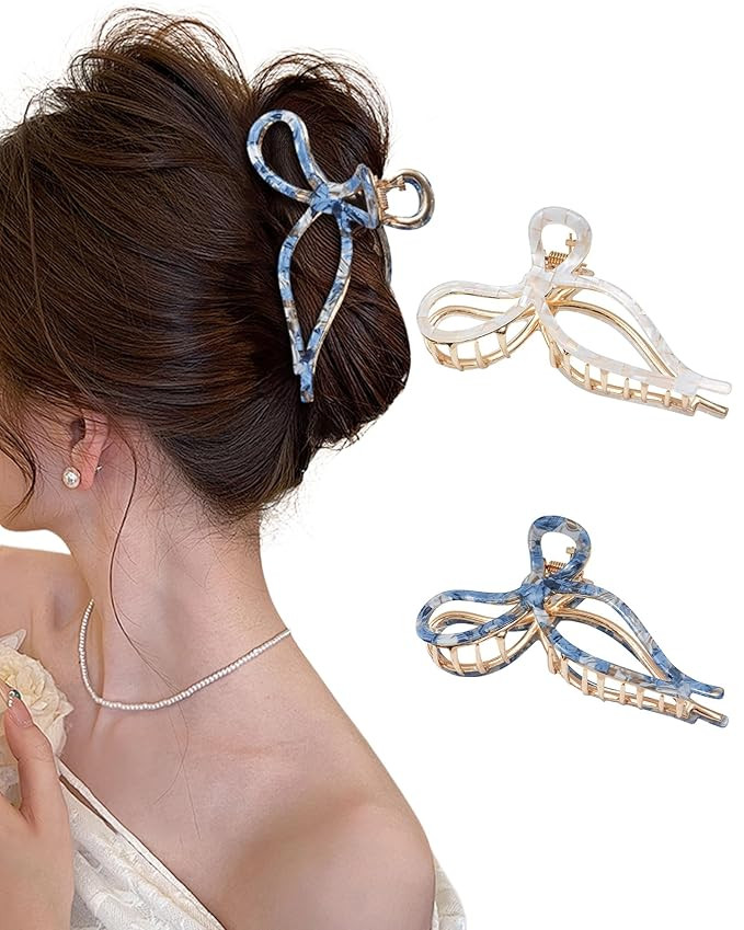 ACECHA 2 Pack Gold Metal Bow Hair Claw Clips for Women, 4.5" Colorful Non-slip Hairclips for Thic... | Amazon (US)
