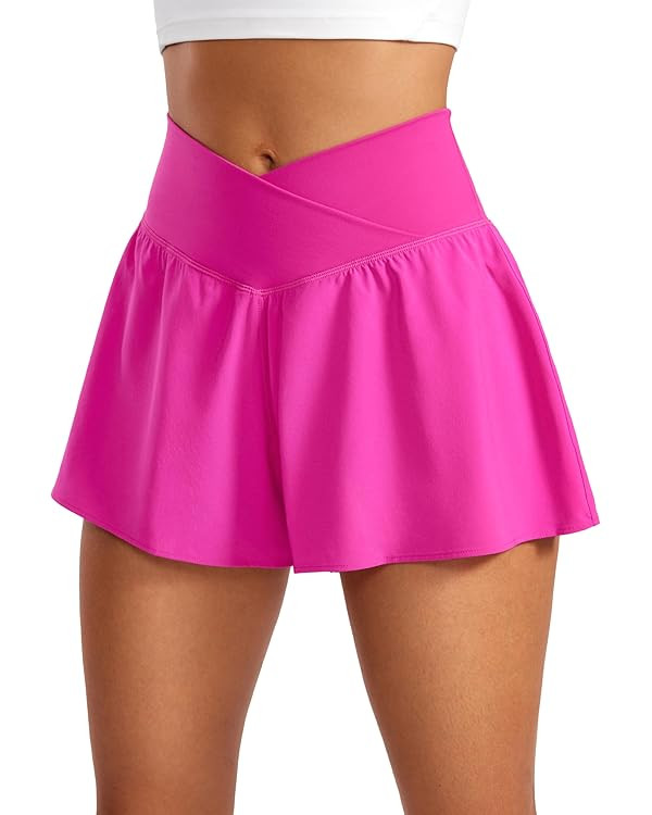 CRZ YOGA Crossover Butterfly Athletic Shorts for Women 2 in 1 Flowy High Waisted for Tennis Runni... | Amazon (US)