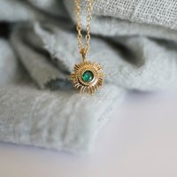 Green Stone Sun Pendant Necklace, Emerald Necklace, Birthday Gift, Layered Necklace, Minimalist Necklace | Etsy (US)