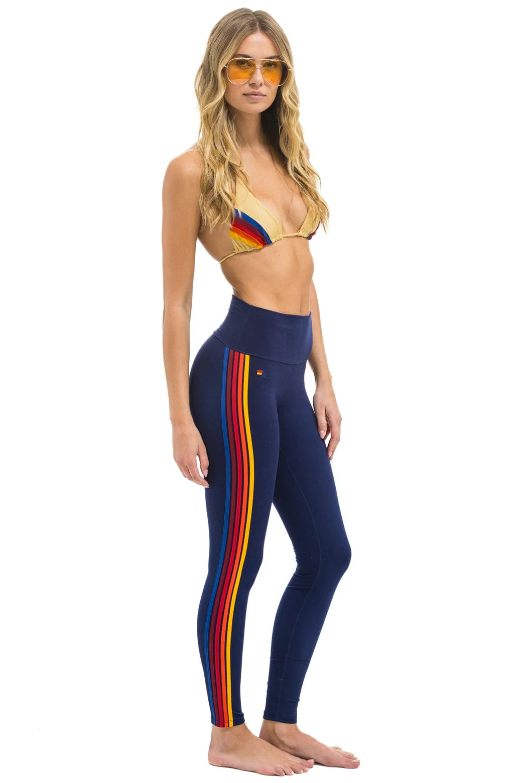 FULL LENGTH HI-RISE 5 STRIPE LEGGINGS - NAVY | Aviator Nation