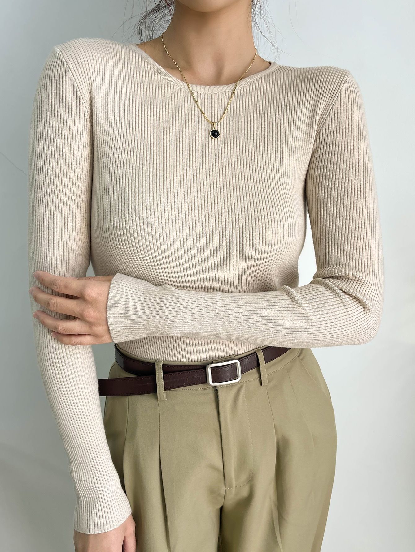 DAZY Ribbed Knit Round Neck Sweater | SHEIN