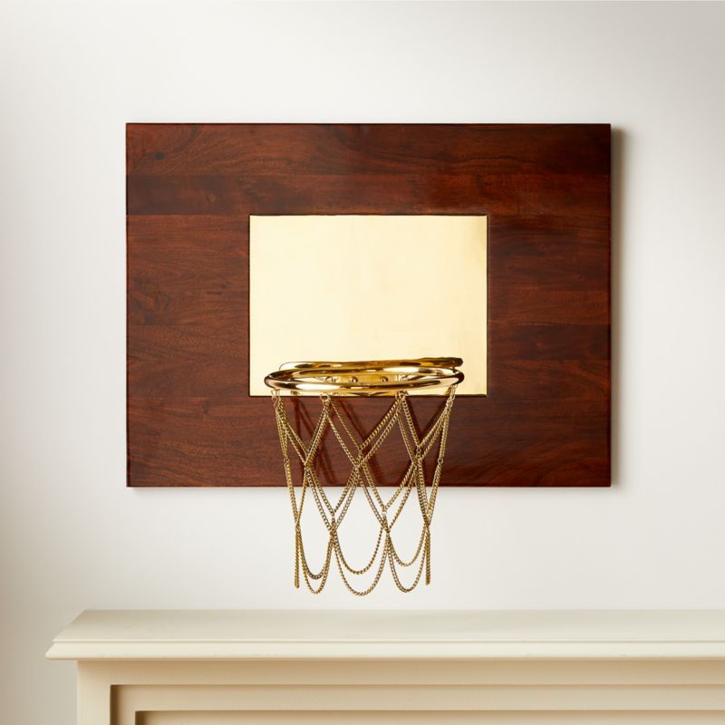 High-Gloss Wood and Polished Brass Basketball Hoop | CB2 | CB2