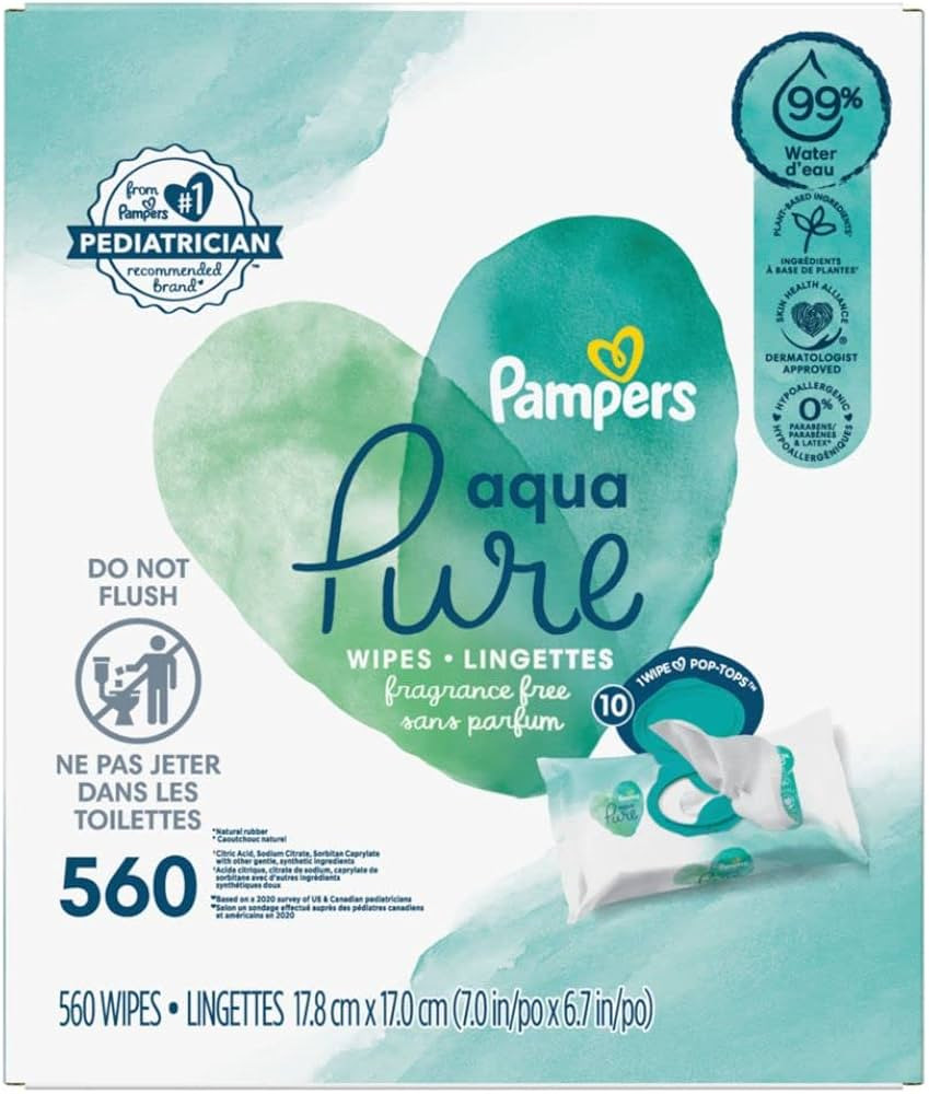 Pampers Aqua Pure Sensitive Baby Wipes 10X Pop-Top 560 Count | Amazon (US)