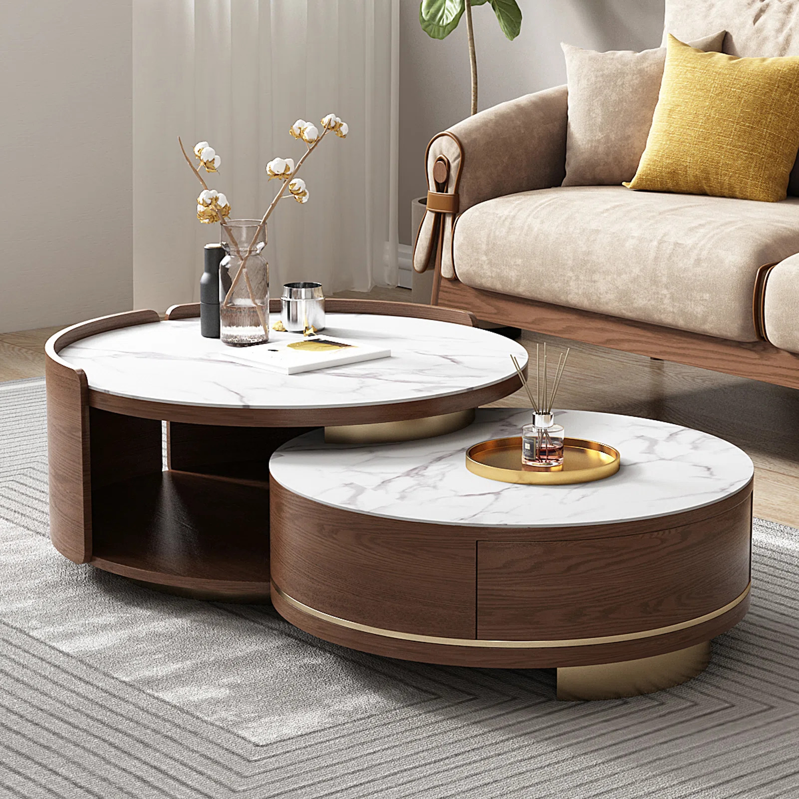 Demint Coffee Table, Sintered Stone Top, 1 Solid Wood Drawers, Fully-Assembled | Wayfair North America