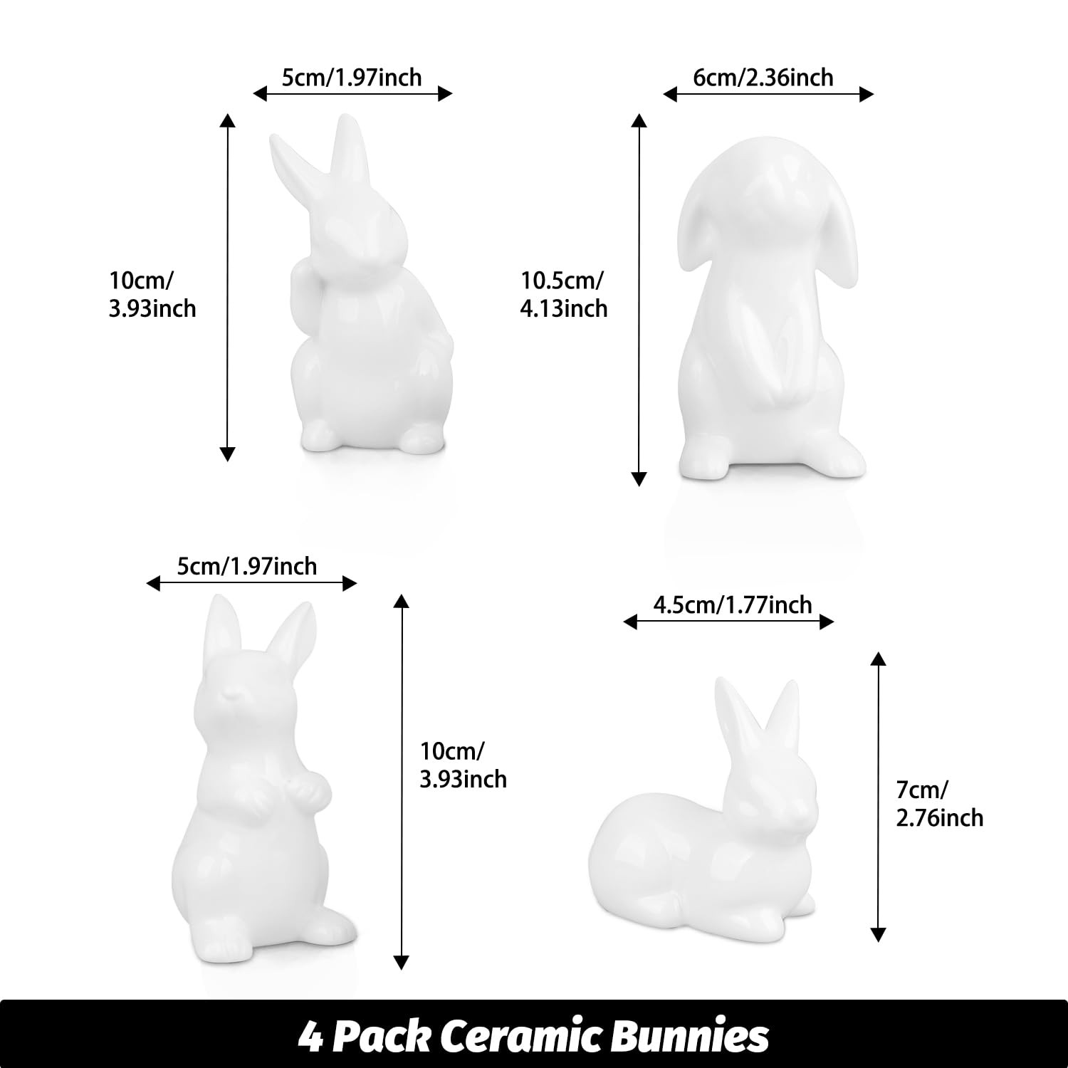 LarpGears Easter Bunny Decor, 4 Pcs Glossy White Ceramic Bunny Figurines Spring Home Gifts Table ... | Amazon (US)