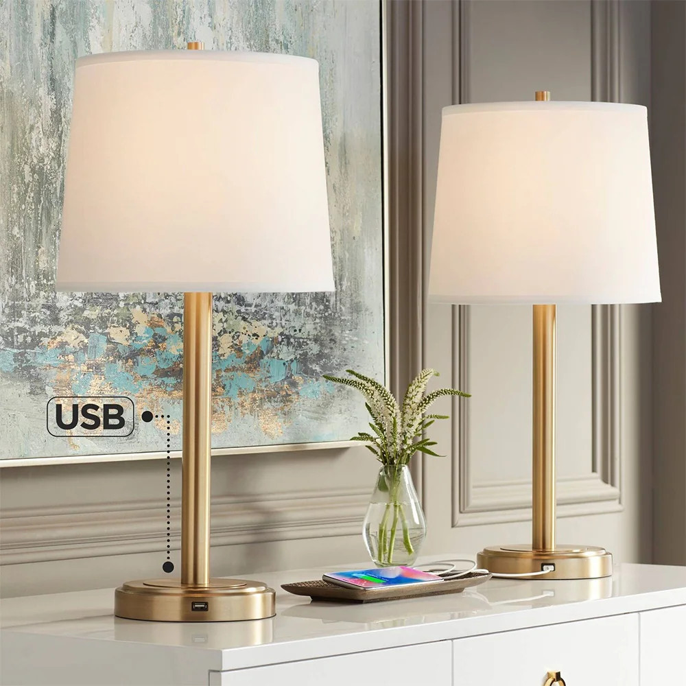 Set of 2 Modern Glam Table Lamps with USB Brass - 12" x 25 | Bed Bath & Beyond
