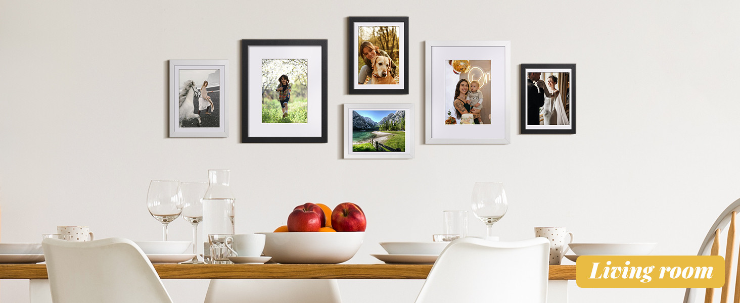 HappyHapi 8x10 Picture Frame Set of 6, 8x10 White Picture Frame Display Pictures 5x7 with Mat or ... | Amazon (US)