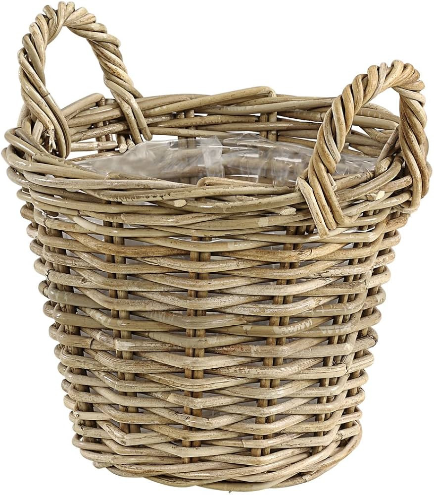 Dehner Rattan Basket with Handles, Diameter 30 cm, Height 23 cm, Rattan Wicker, Grey/Brown | Amazon (DE)
