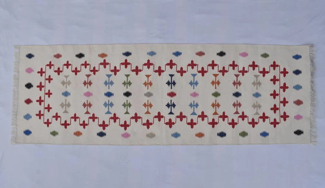 Multiple Sizes Cotton Off White Modern Design Hand woven Runner Rug- Reversible Runner Kilim | Etsy (US)