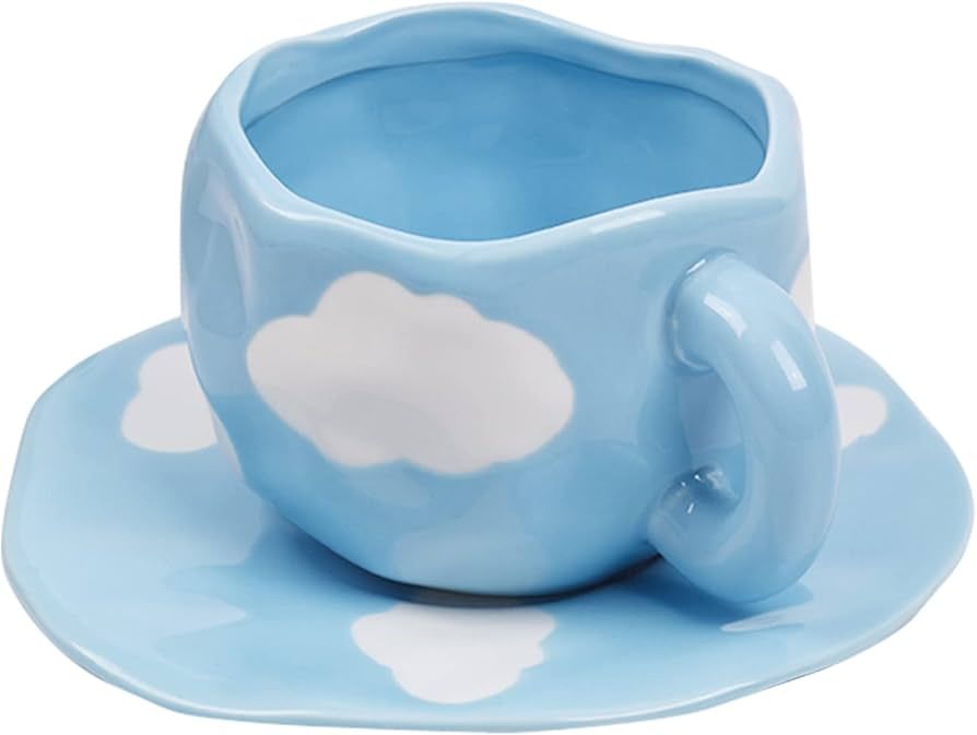 Koythin Ceramic Coffee Mug with Saucer Set, Cute Creative Cup Unique Irregular Design for Office ... | Amazon (US)