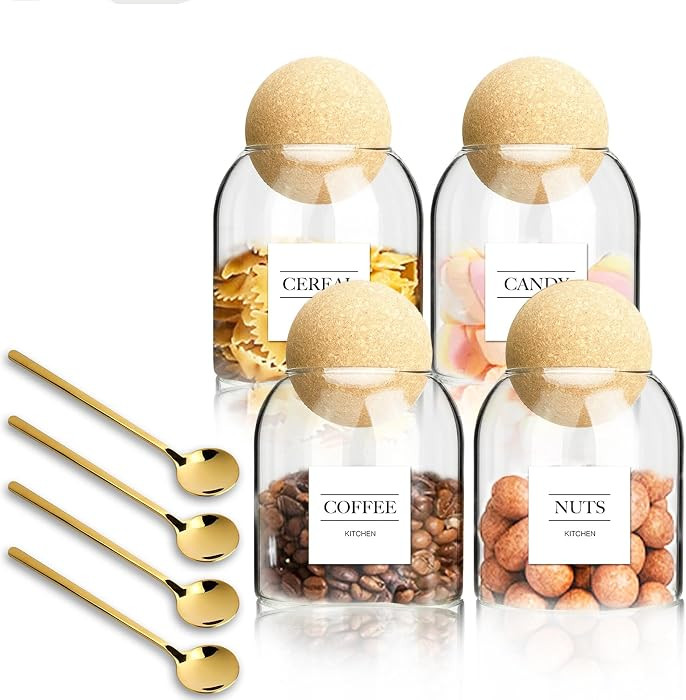 4Pcs 500ML Clear Glass Food Storage Jars Natural Ball Cork Sealing Lids | 500ml 17oz capacity per... | Amazon (CA)