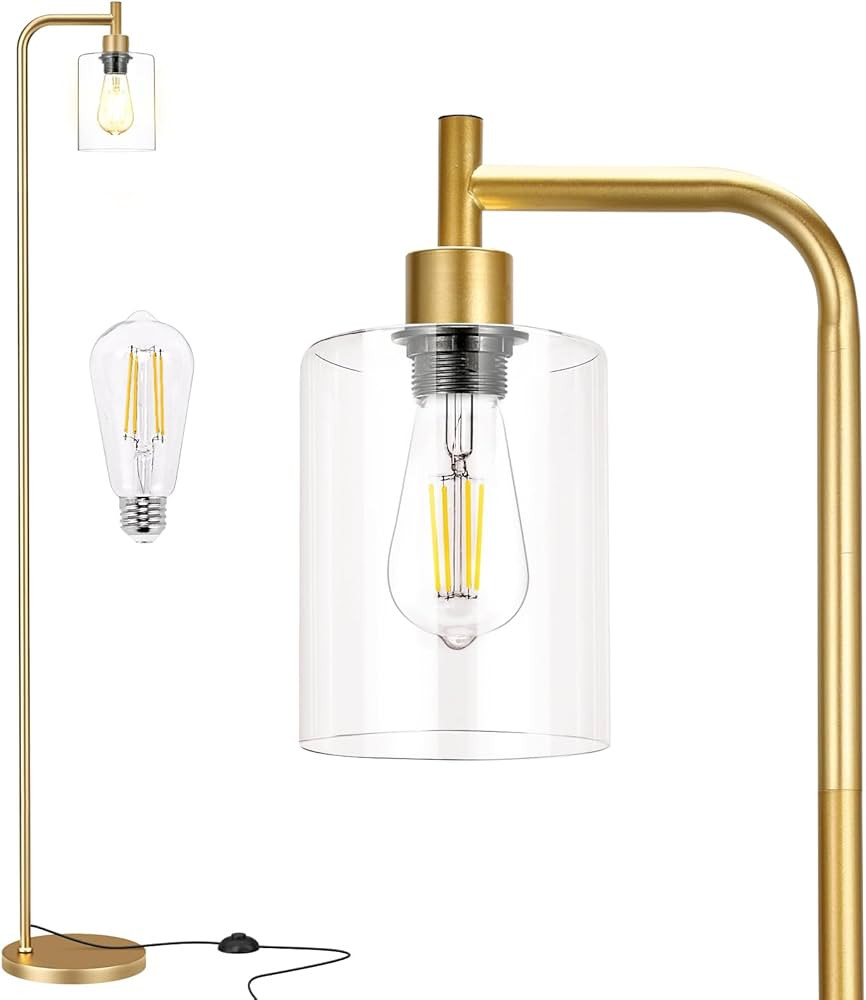 Floor Lamps for Living Room - Industrial Standing Lamp with Glass Shade, Modern Gold Floor Lamp w... | Amazon (US)