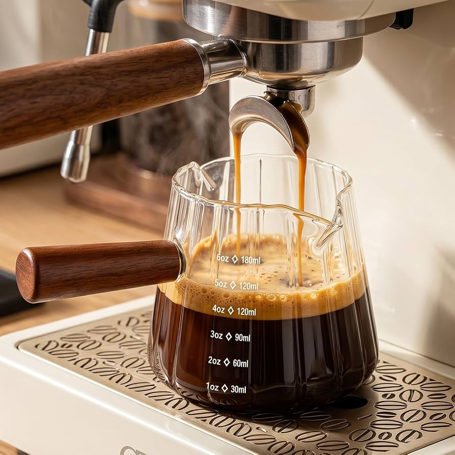 6 oz Espresso Cups With Wood Handle, Espresso Accessories, Ribbed Milk Frothing Pitcher, Glass Me... | Amazon (US)