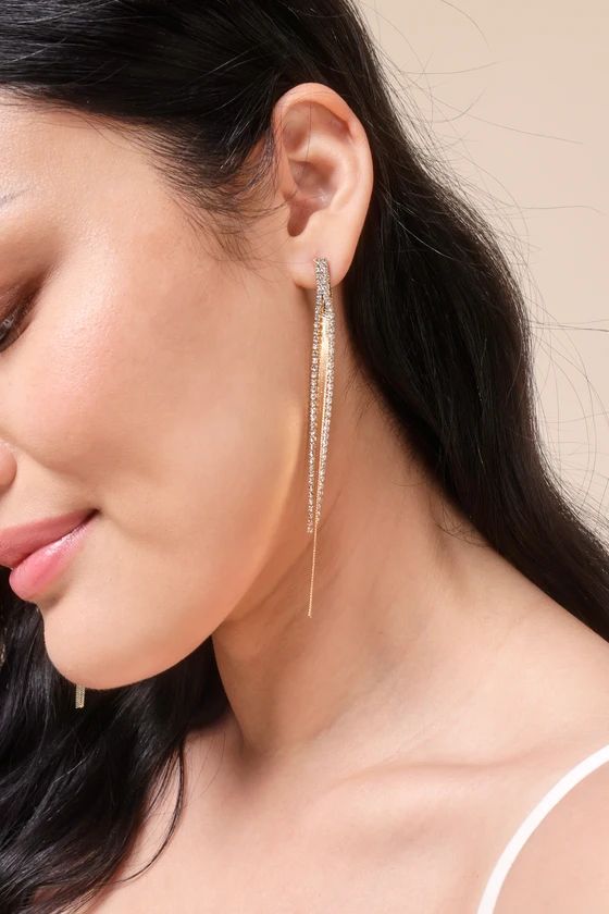 Blissful Dazzle Gold Rhinestone Chain Duster Earrings | Lulus