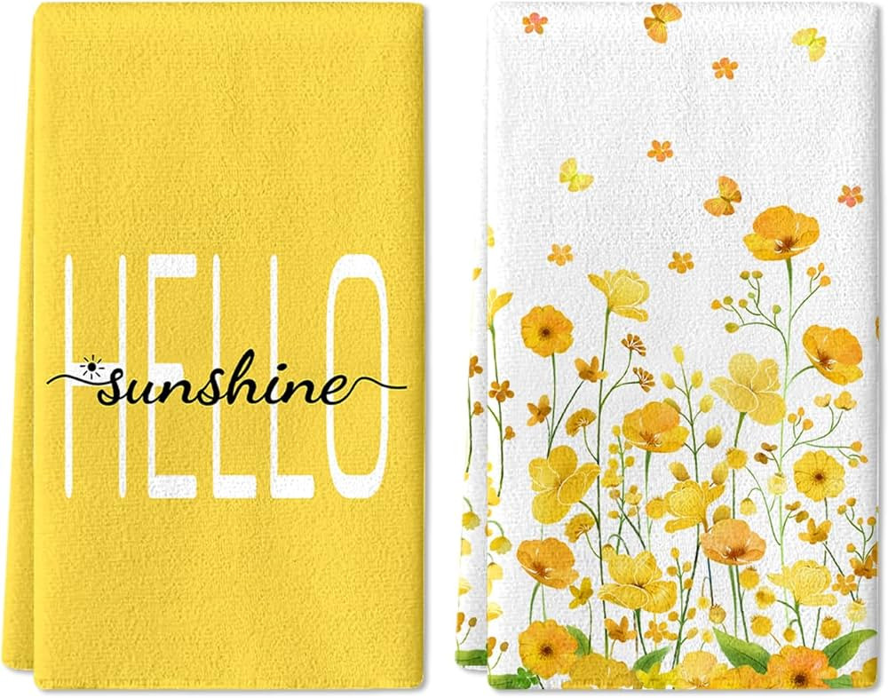 Yellow Flower Spring Hand Towel Set of 2, Hello Sunshine Hand Towels, 18x26 Inch, Summer Daisy Fl... | Amazon (US)