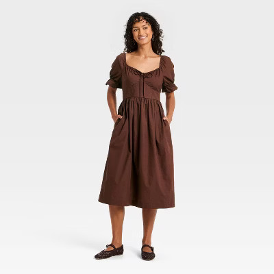 Women's Puff Elbow Sleeve Midi A-Line Dress - Universal Thread™ | Target