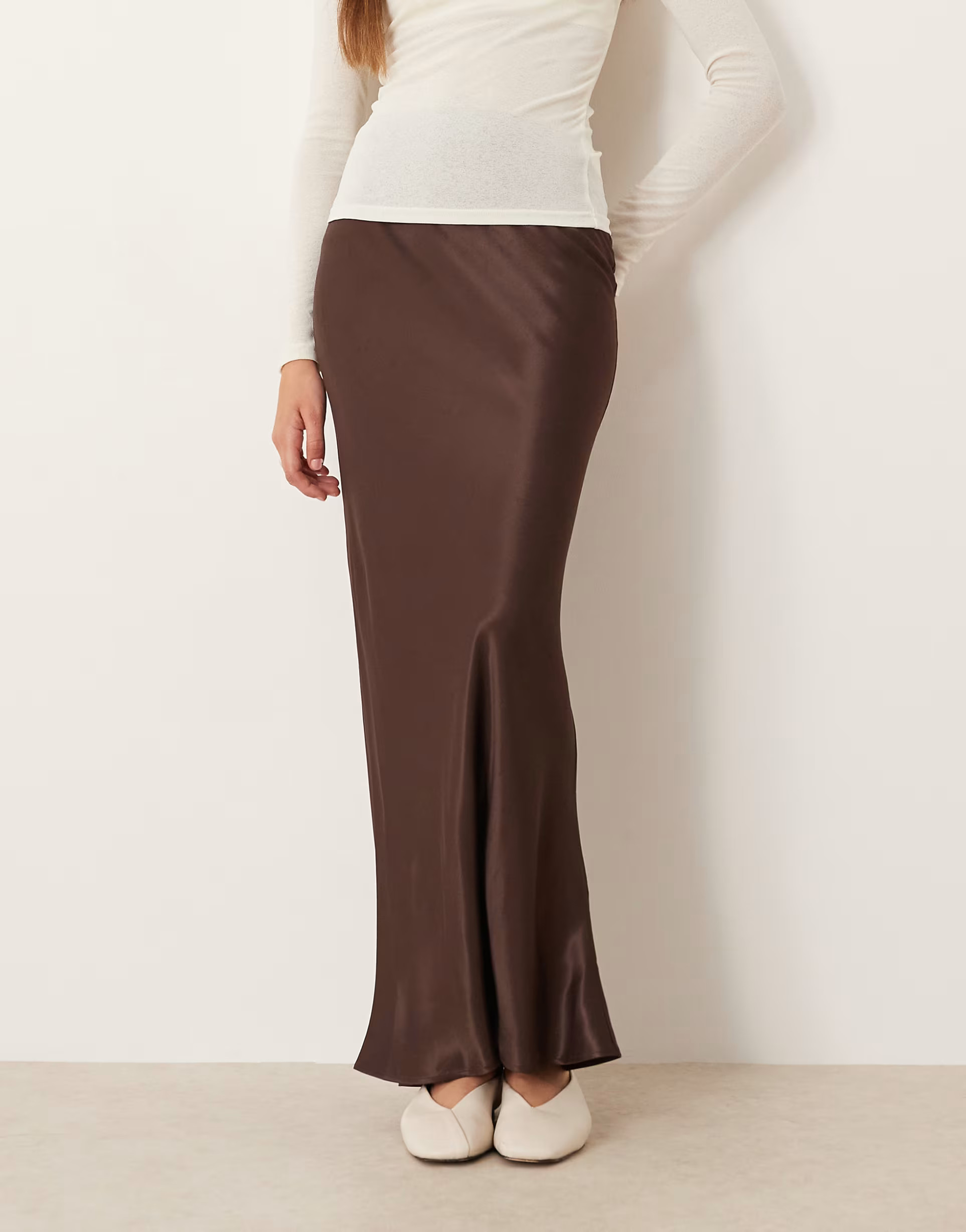 ASOS DESIGN satin bias maxi skirt in chocolate | ASOS (Global)