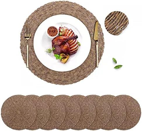 GFWARE Woven Placemat Round Set of 8 15in, Natural Wicker Charger Table Mats Heat Resistant Rattan T | Amazon (US)