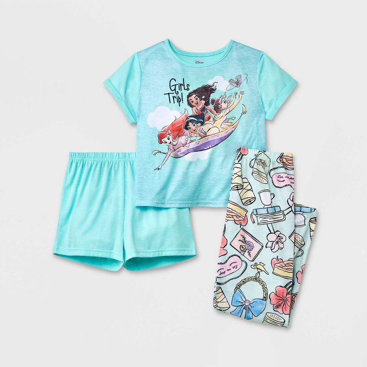 Girls' Disney Princess 3pc Pajama Set - Blue | Target