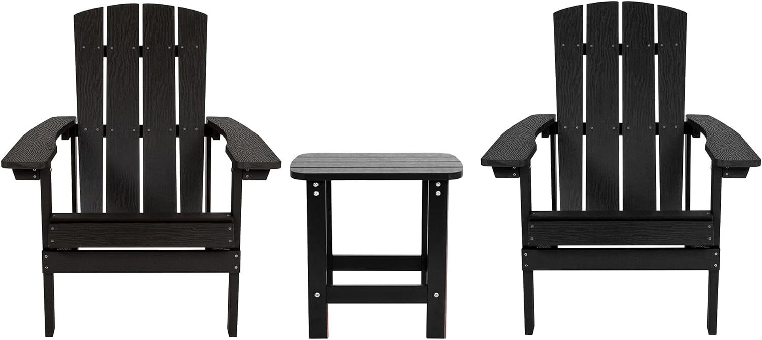 Flash Furniture Charlestown Commercial 2 Chair and Side Table Adirondack Set - Black Poly Resin -... | Amazon (US)