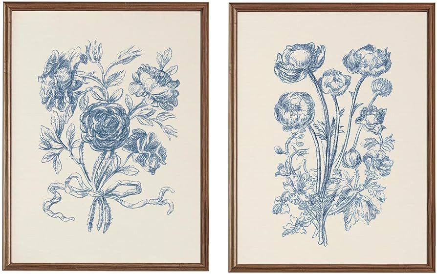 Vintage Floral Wall Art Prints Blue Rose Poster Flower Pictures Wall Decor Aesthetic Farmhouse Wa... | Amazon (US)