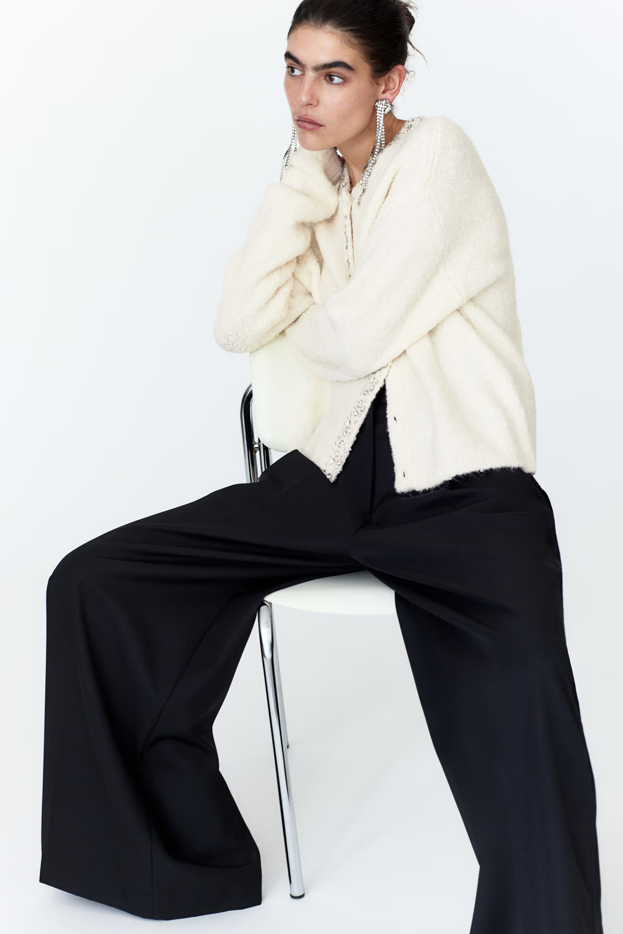 Rhinestone-decorated cardigan - Black - Ladies | H&M GB | H&M (UK, MY, IN, SG, PH, TW, HK)