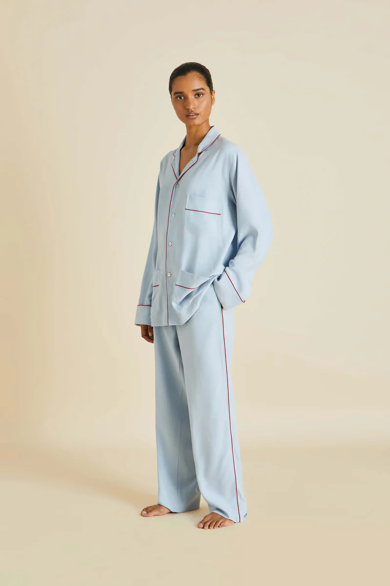 Laurent Cerulean Blue Pajamas in Sandwashed Silk | Olivia von Halle