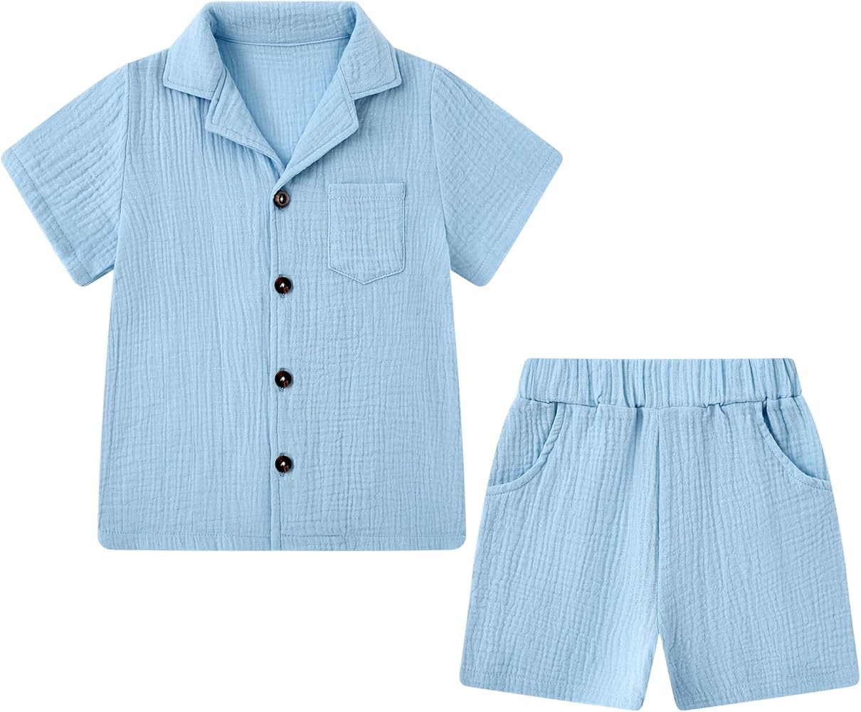 Coco&RARA Toddler Baby Boys Clothes Button-down Shirt Infant Outfits with Pockets + Shorts 2PCS 0... | Amazon (US)