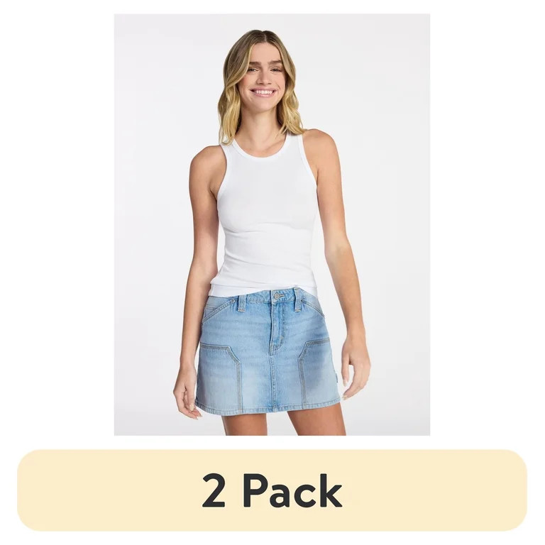 (2 pack) No Boundaries Ribbed High Neck Tank Top, Women's XXS-XXL | Walmart (US)