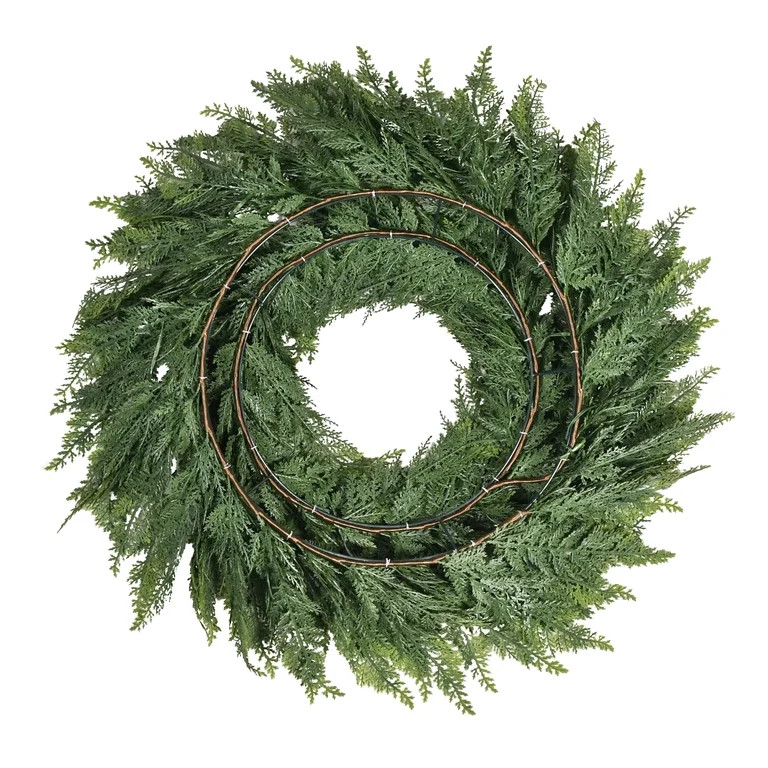 My Texas House Pre-Lit Cypress Artificial Christmas Wreath, Green, 24" | Walmart (US)