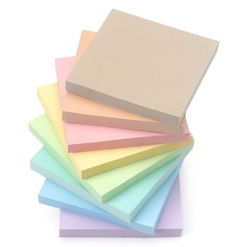Sticky Notes 3x3inch, 8 Pads Self-Stick Notes, 8 Pastel Multi Colors with Gray Note Pads, Suitabl... | Amazon (US)