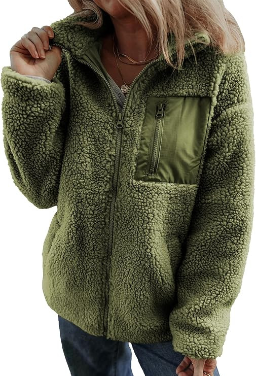 Dokotoo Womens Winter Trendy Full Zipper Fleece Jackets Long Sleeve Relaxed Warm Teddy Coats with... | Amazon (US)