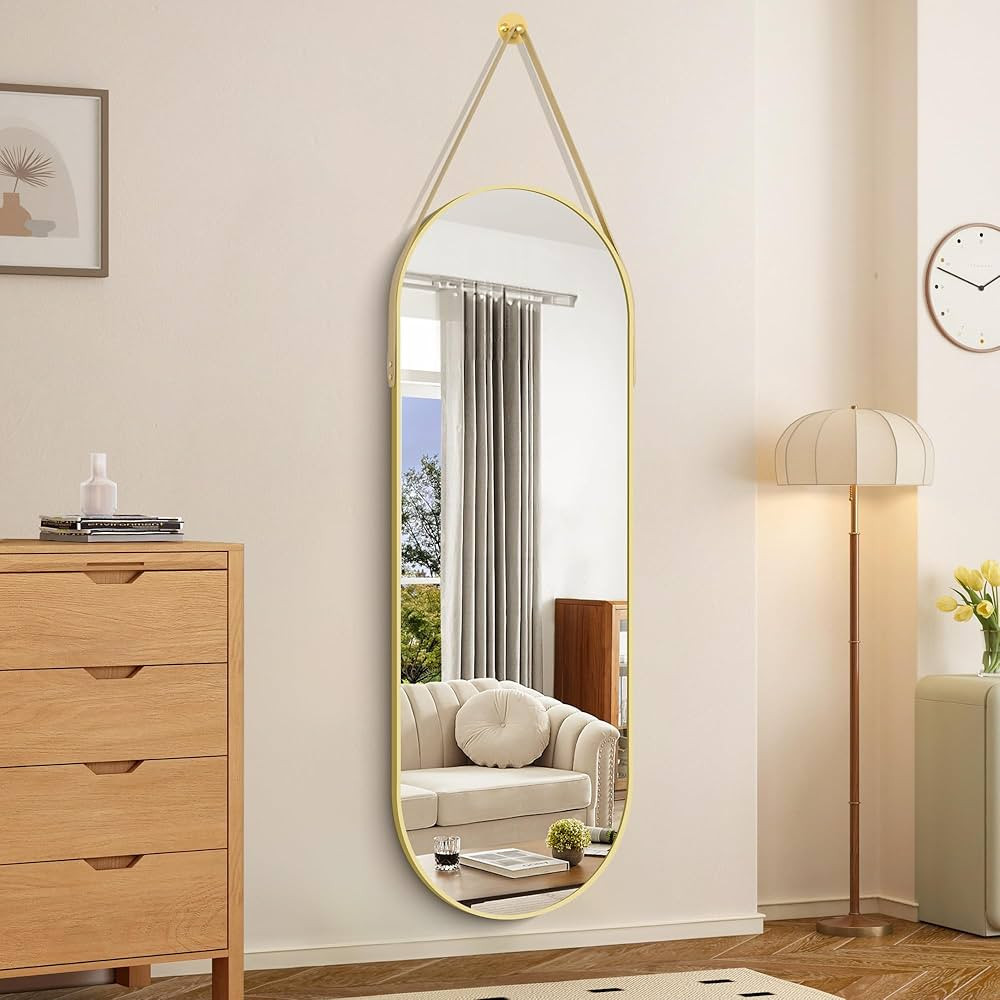 Leyden Wall Full Length Mirror 48''x16'',Gold Oval Full Length Mirror with Aluminum Frame Leather... | Amazon (CA)