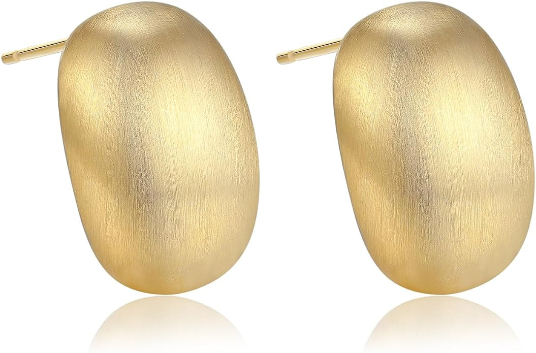 Chunky Gold Stud Earrings for Women 14K Gold Plated Satin Brushed Gold Earrings Teardrop Dangle E... | Amazon (US)