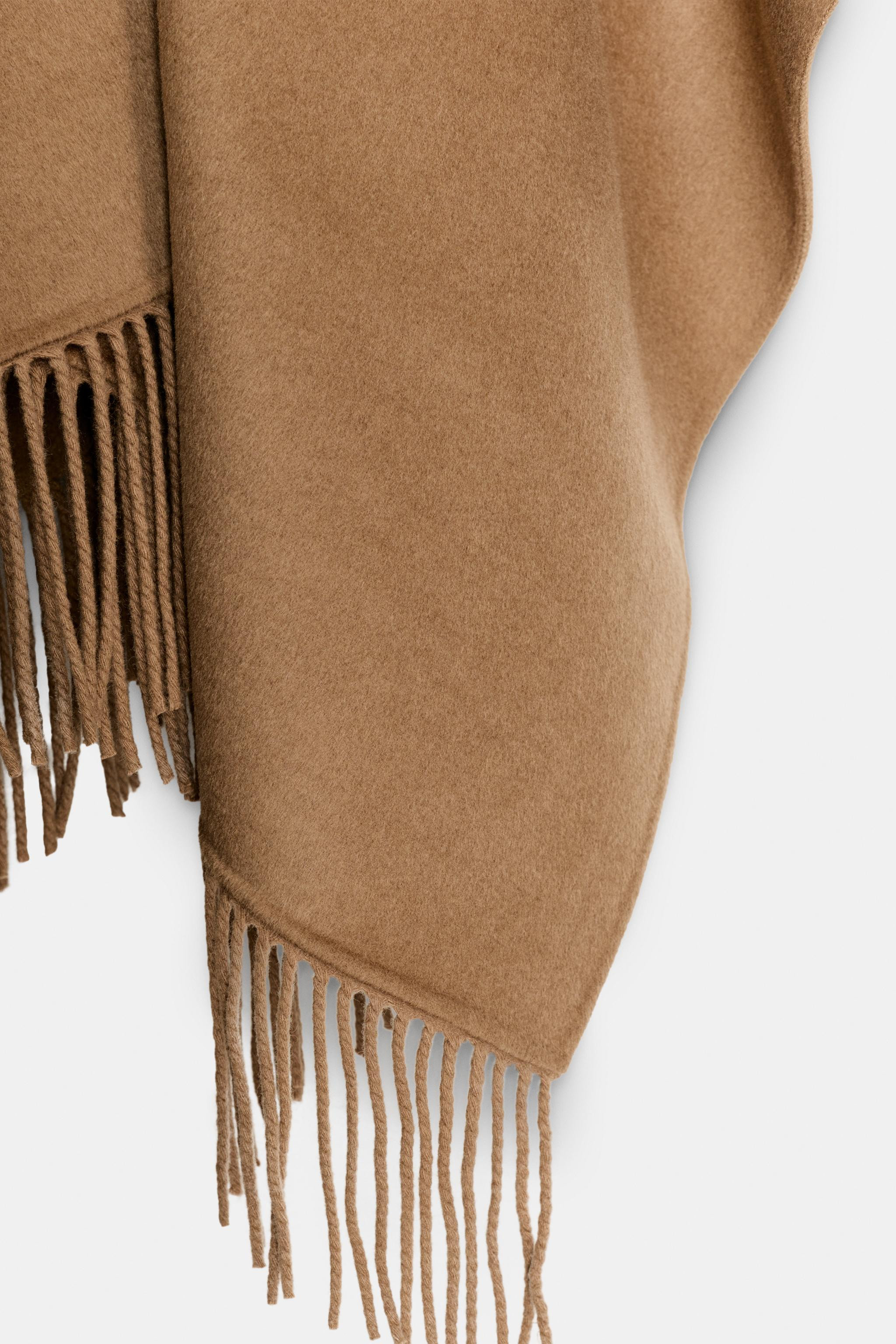 FRINGED WOOL LONG CAPE | Zara UK