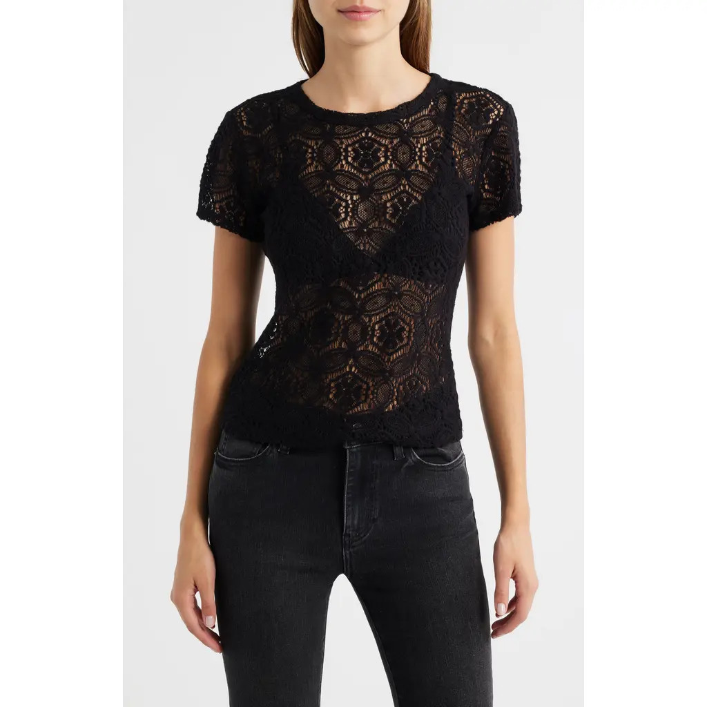 FRAME The Lace T-Shirt in Black at Nordstrom, Size X-Large | Nordstrom